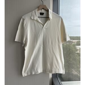 Massimo Dutti Men's White Polo Short Sleeve Cotton Knit Collared Solid XL